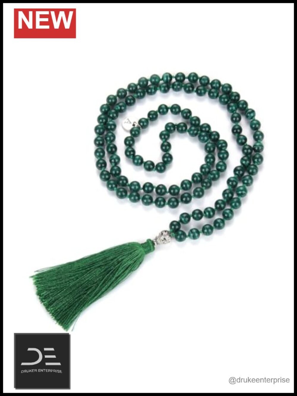 Adabele 108 Mala Beads Necklace Natural Malachite Gemstone Prayer Meditation